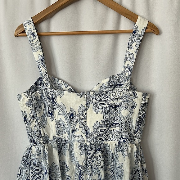 Zara NWT Blue/White Paisley Strap Cotton/Linen Babydoll Dress **Size L** 🌸🌸 - Picture 4 of 5